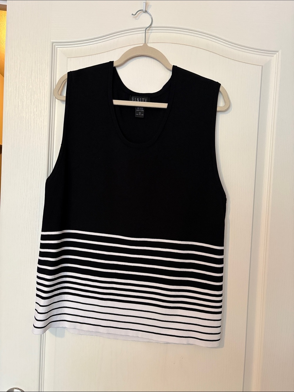 Finity Black & White Striped Sleeveless Knit Tank